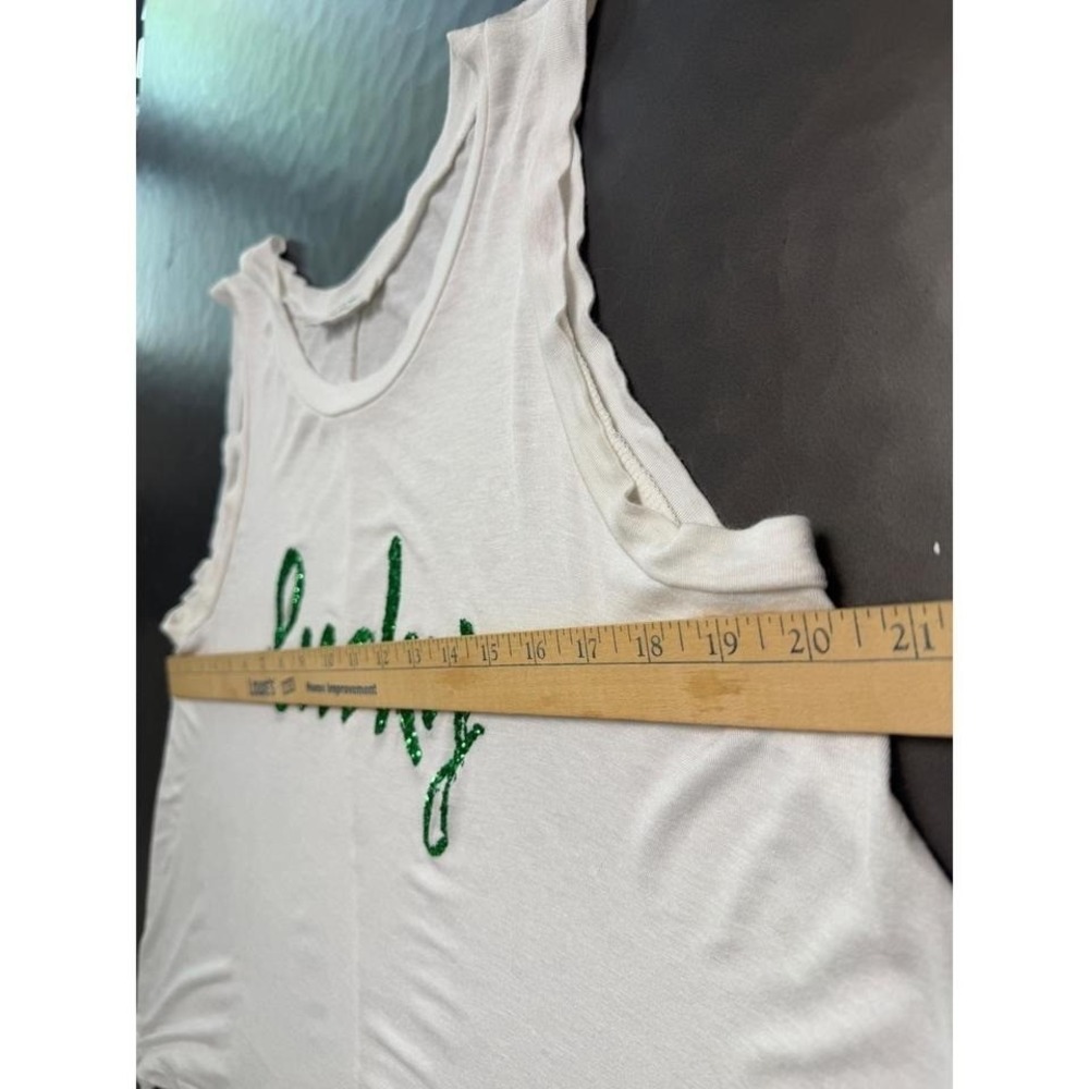 Lucky Glitter Graphic Tank White Flowy Boho Festival Top Small - Picture 5 of 8